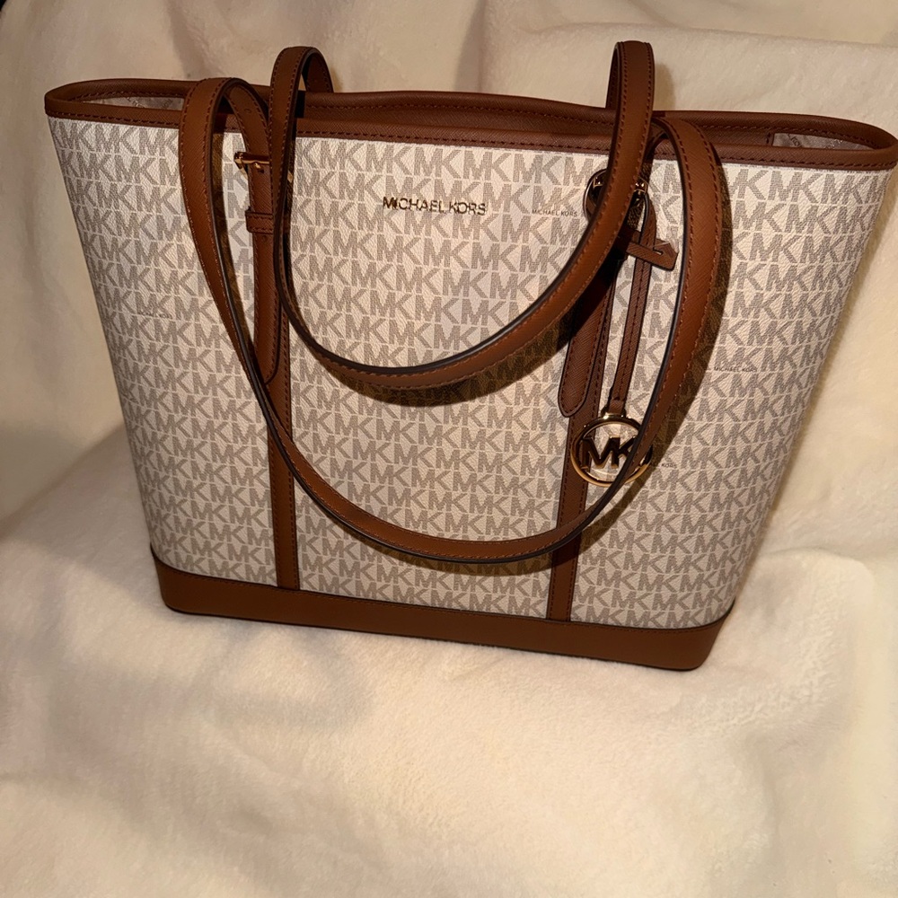 Michael Kors Brown and Cream MK Tote